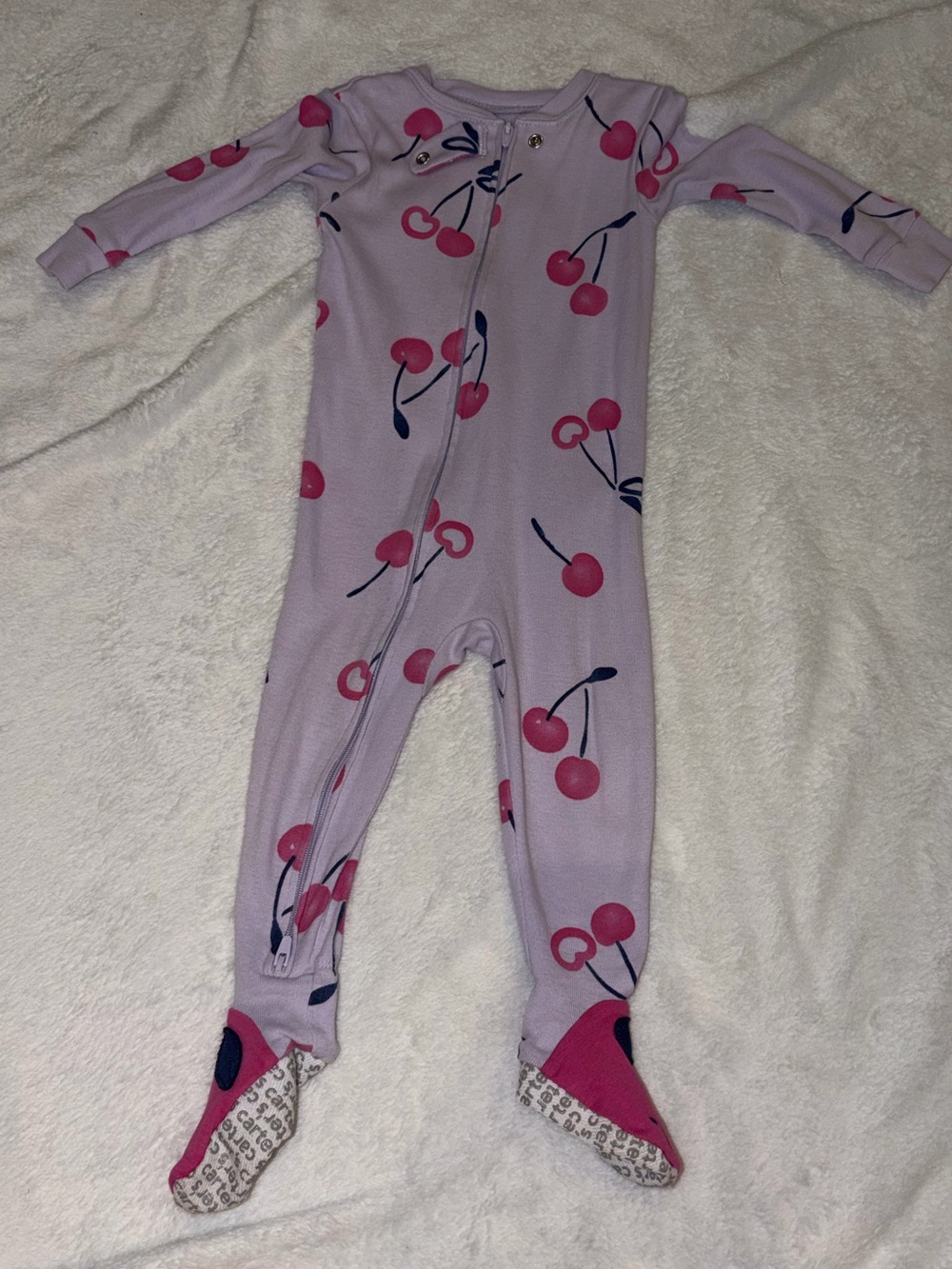 Size 12 Month Carter's Lilac Cherry-Print Footed One-Piece